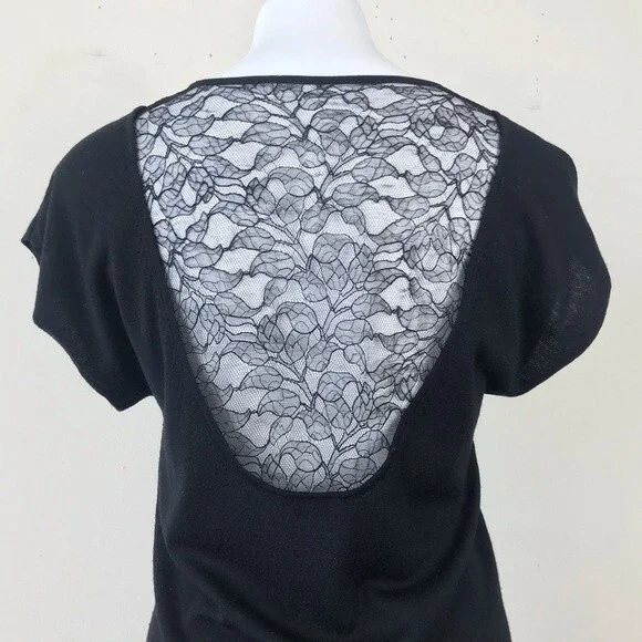 Theory Kobe Nouvella Black Lace Back Knit Wool Sweater Mini Dress Tunic S Goth - Picture 14 of 16